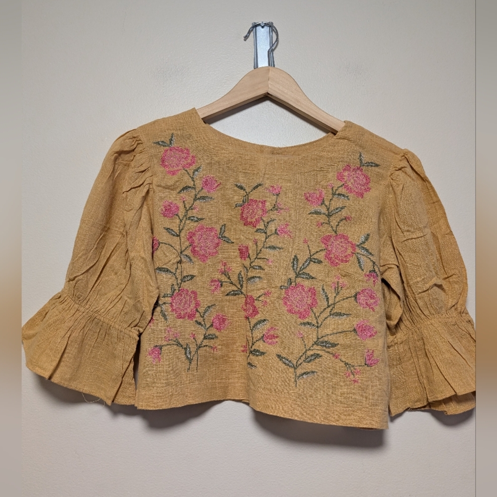 Bombay & Paisley Mustard Embroidered Cotton Crop Top Small Cottagecore